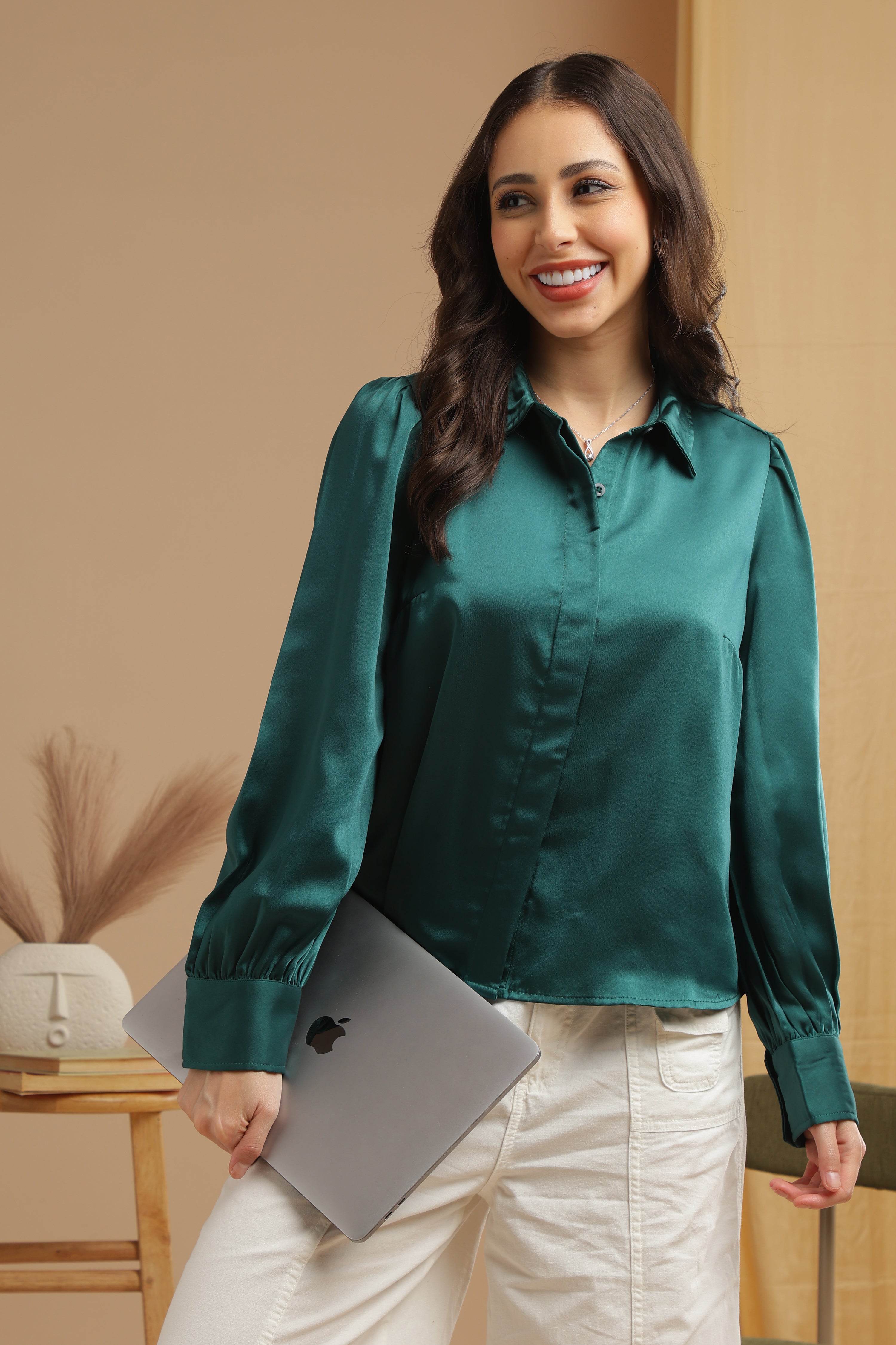 Premium Satin Covered Fly Placket shirts for women