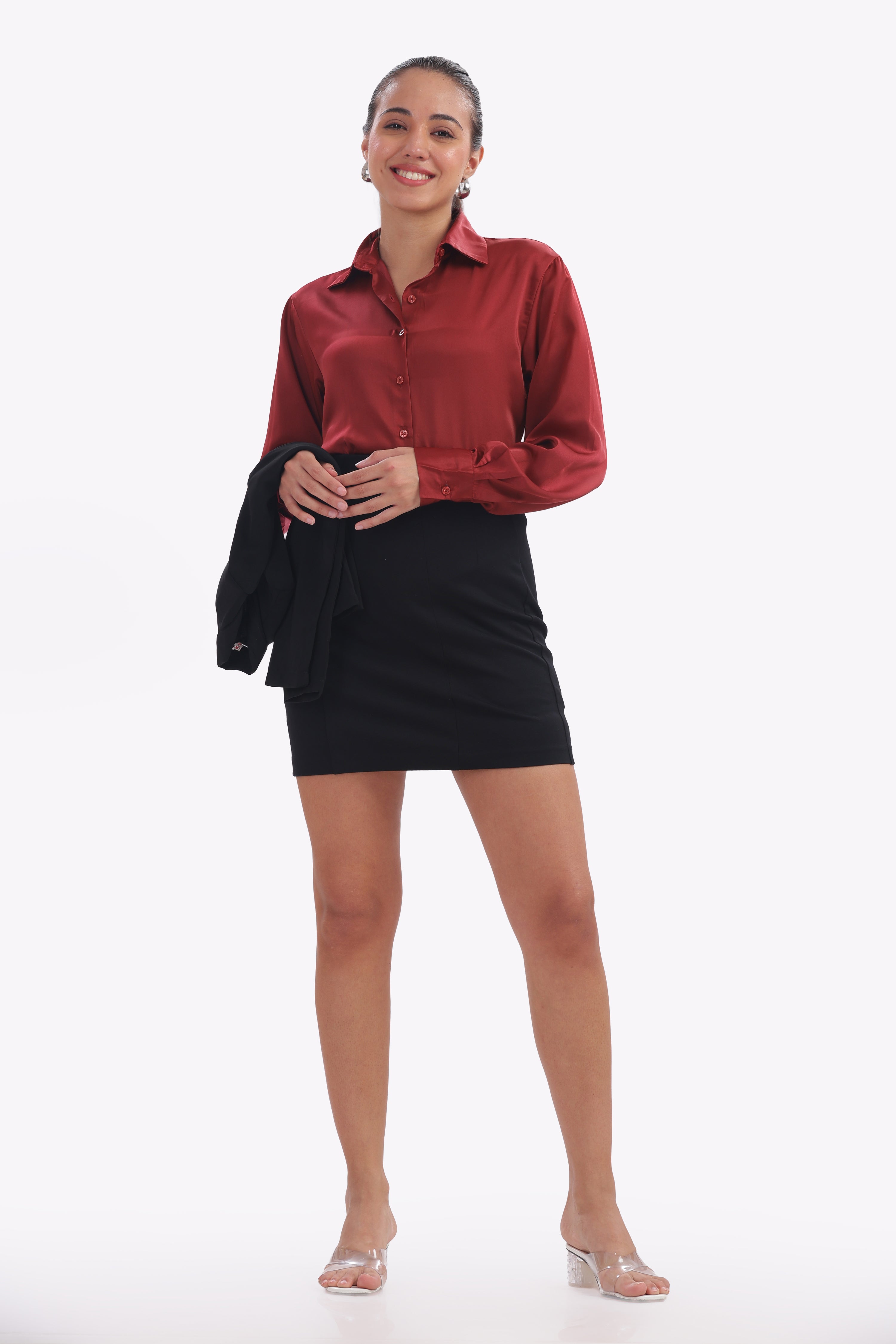 Lush - Oversized Cherry Red Milano Satin Shirt