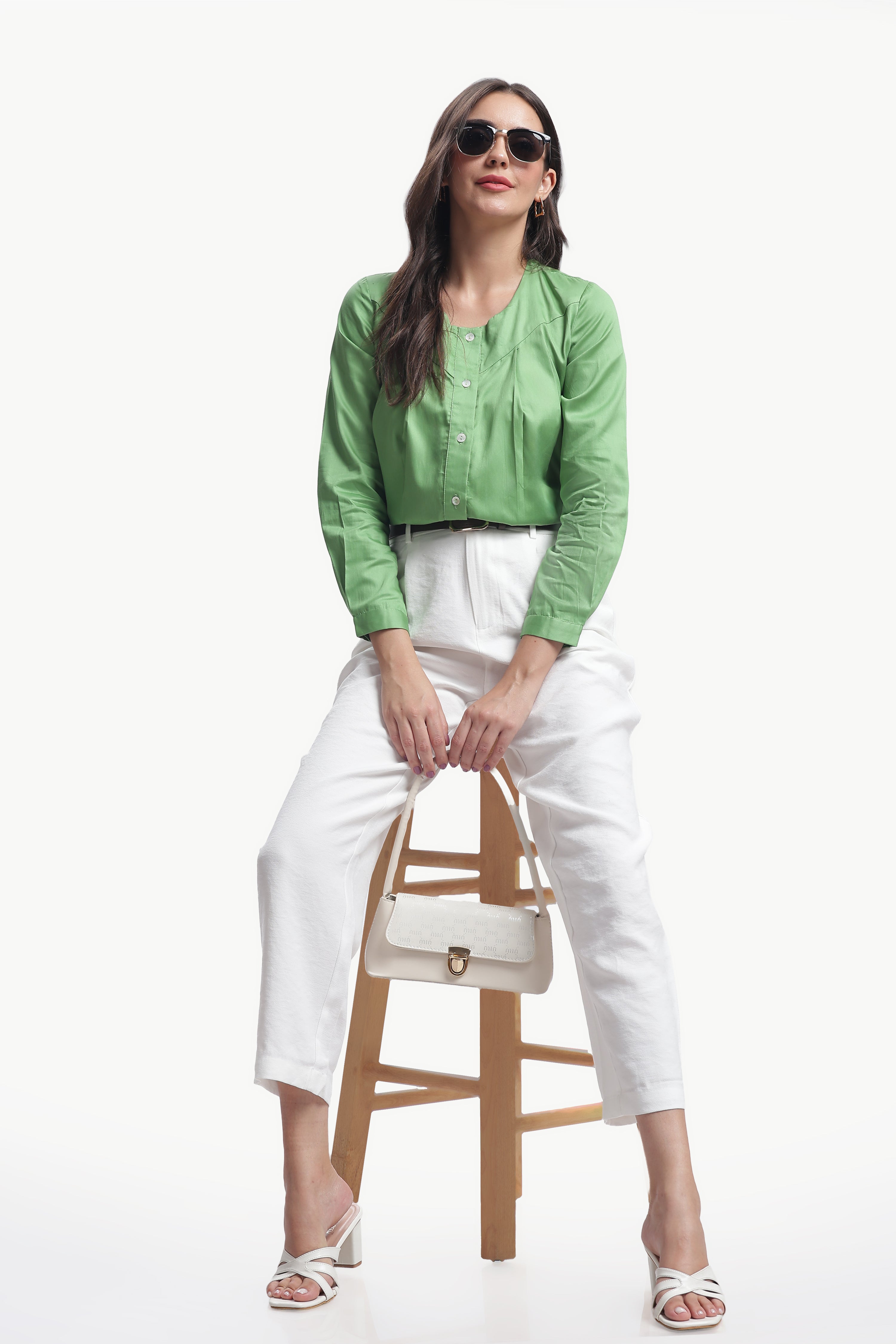 Lume - Cotton Silk Box Pleated Shirt (Sage Green)
