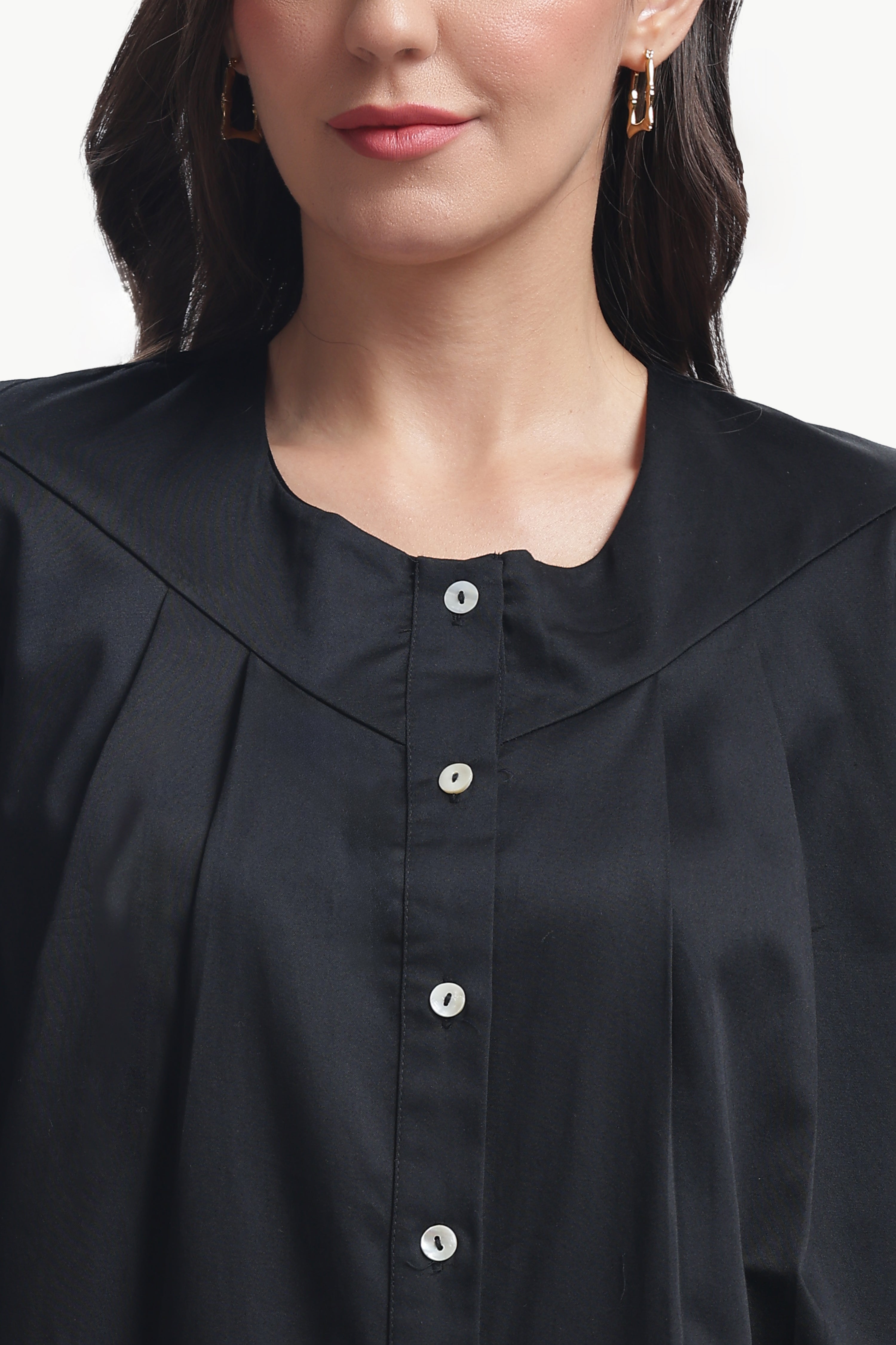 Lume - Cotton Silk Box Pleated Shirt (Black)