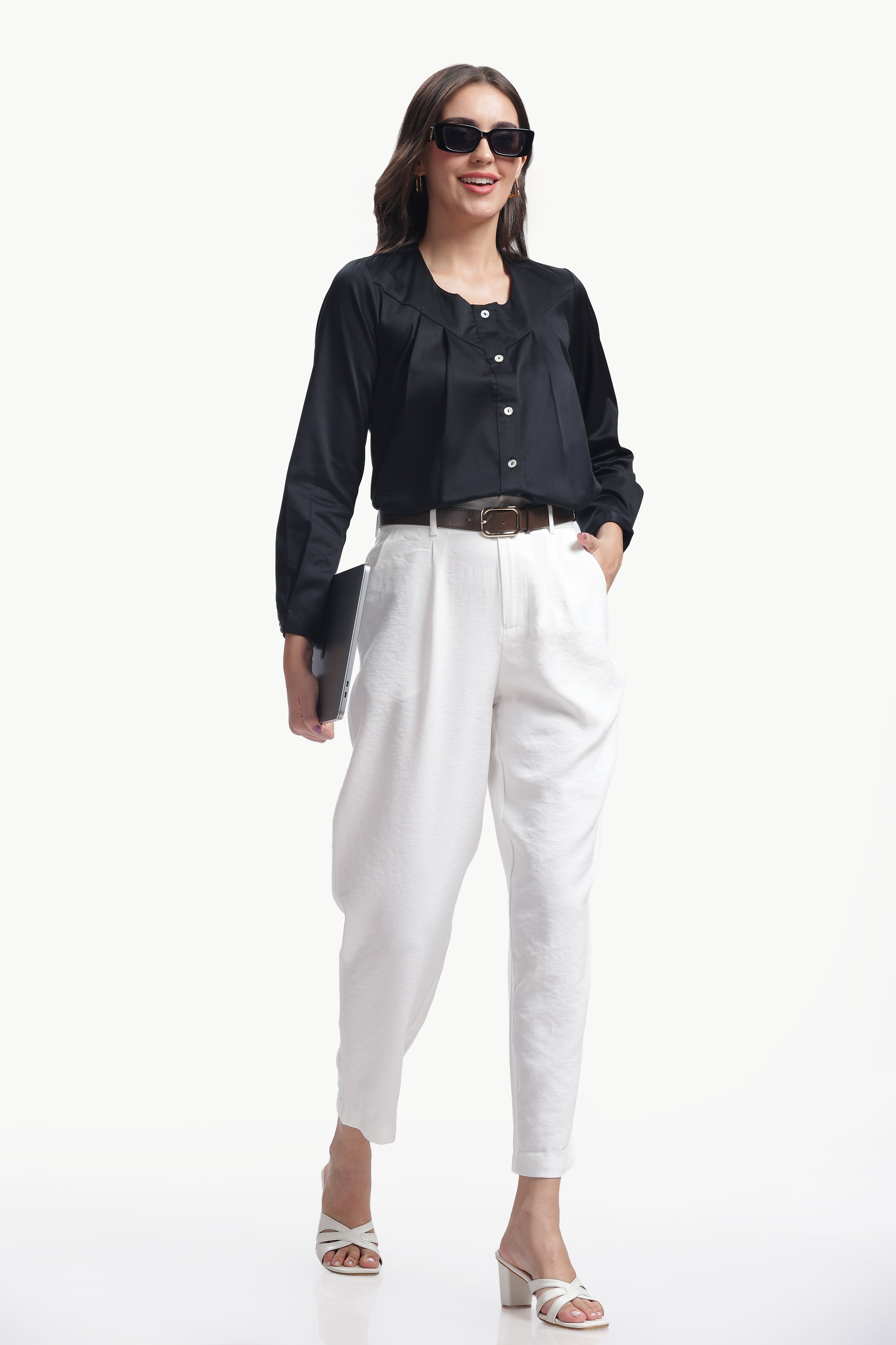 Lume - Cotton Silk Box Pleated Shirt (Black)