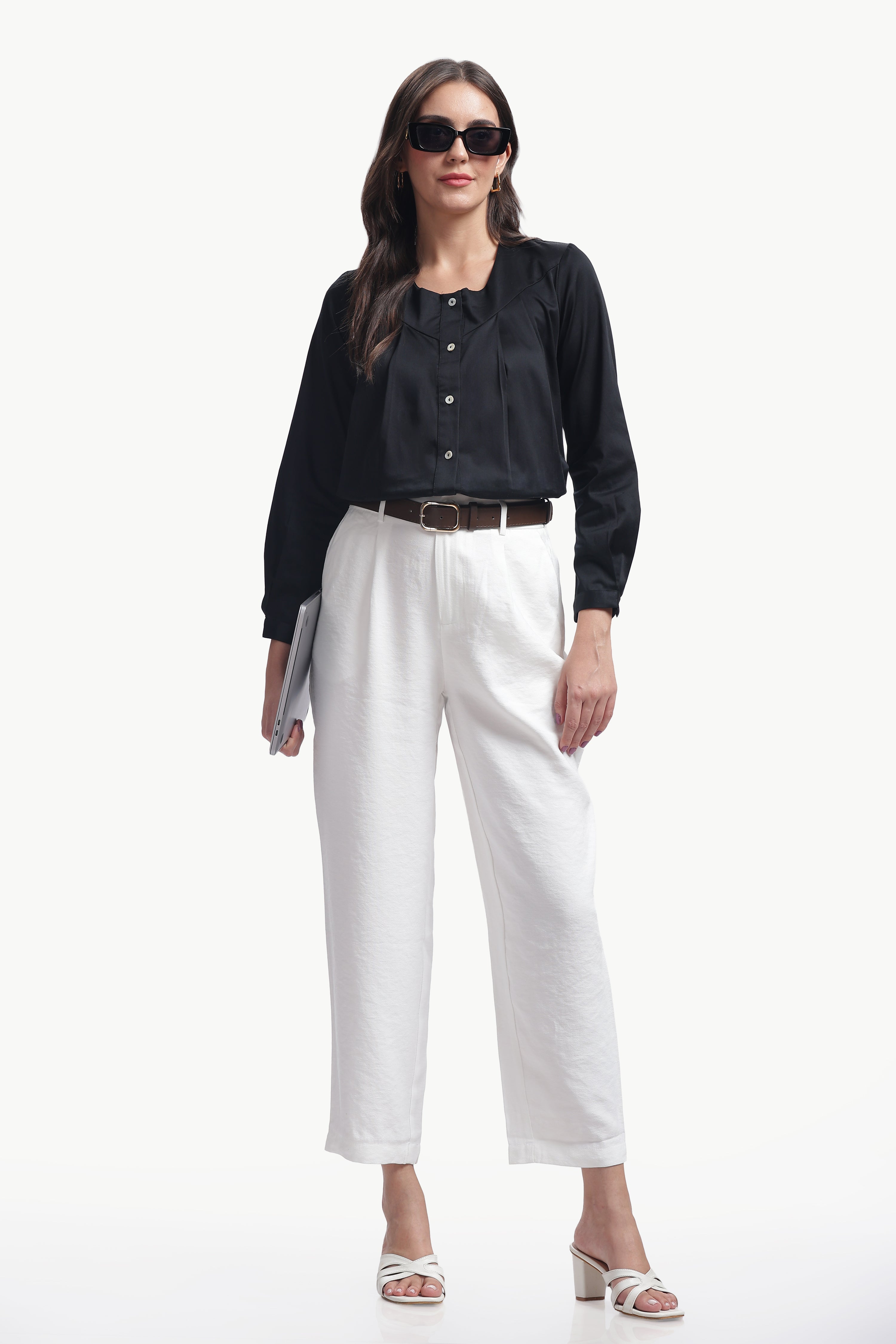 Lume - Cotton Silk Box Pleated Shirt (Black)