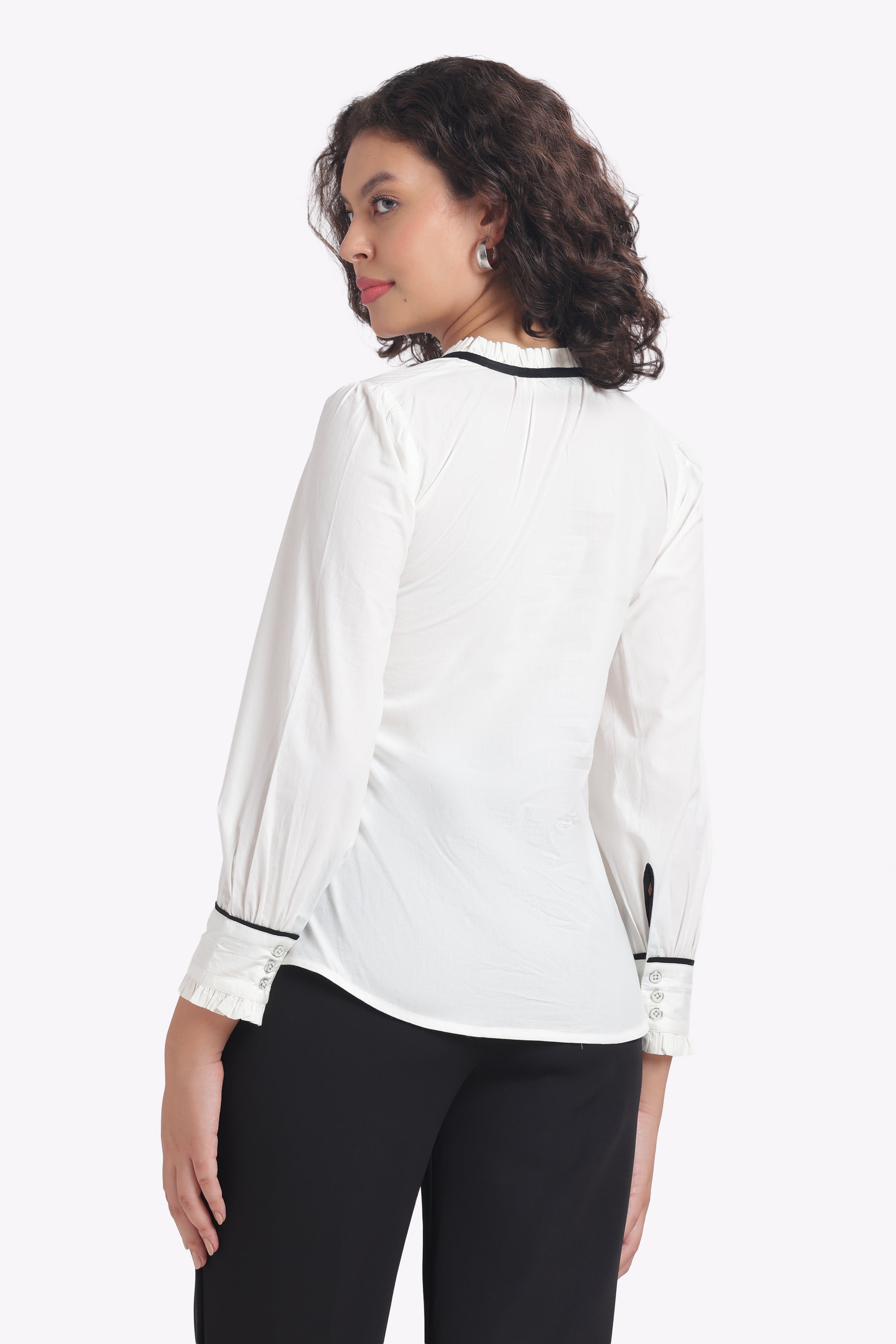 Allure - White Poplin Shirt with Black Tie-Up