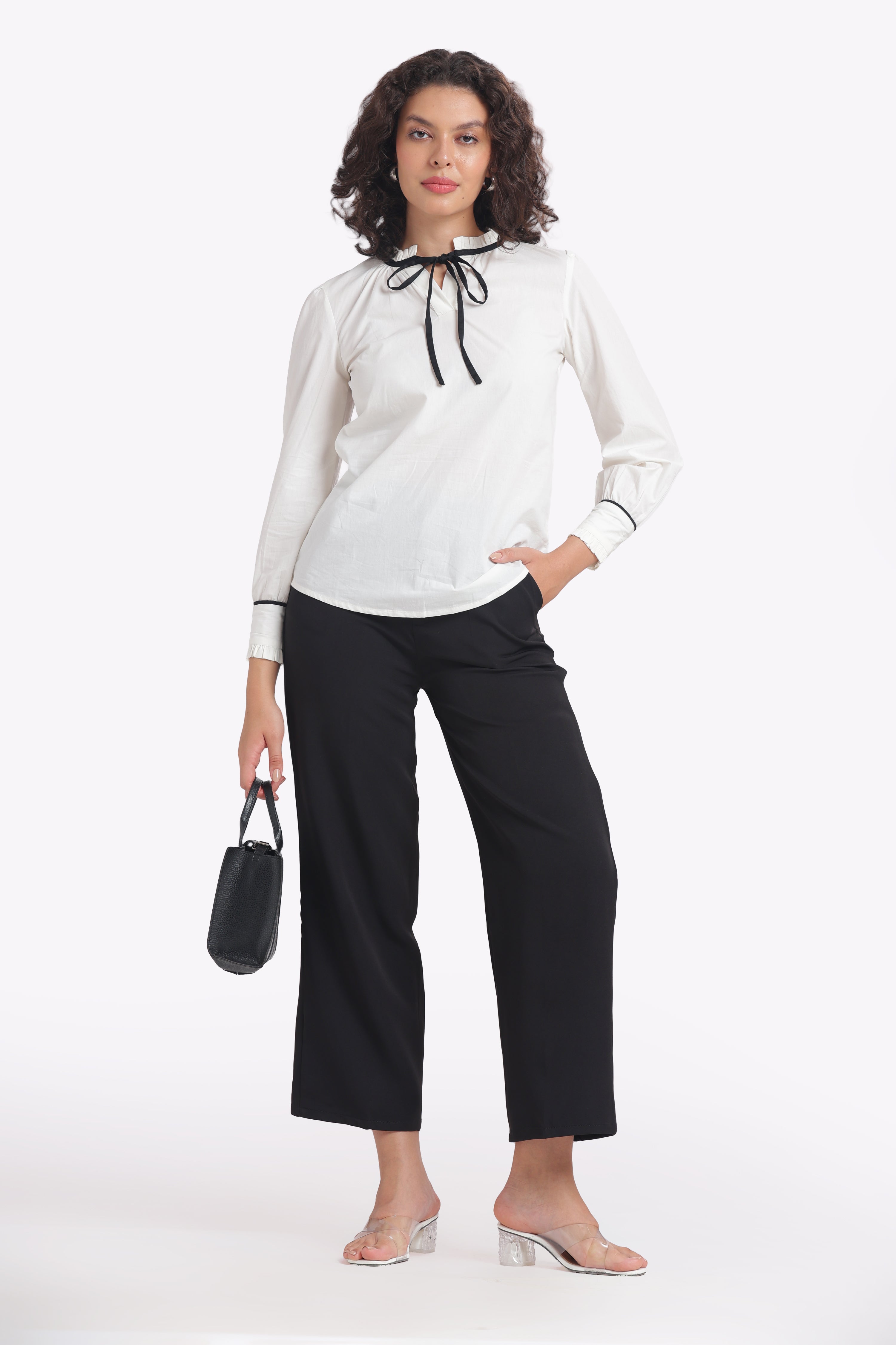 Allure - White Poplin Shirt with Black Tie-Up