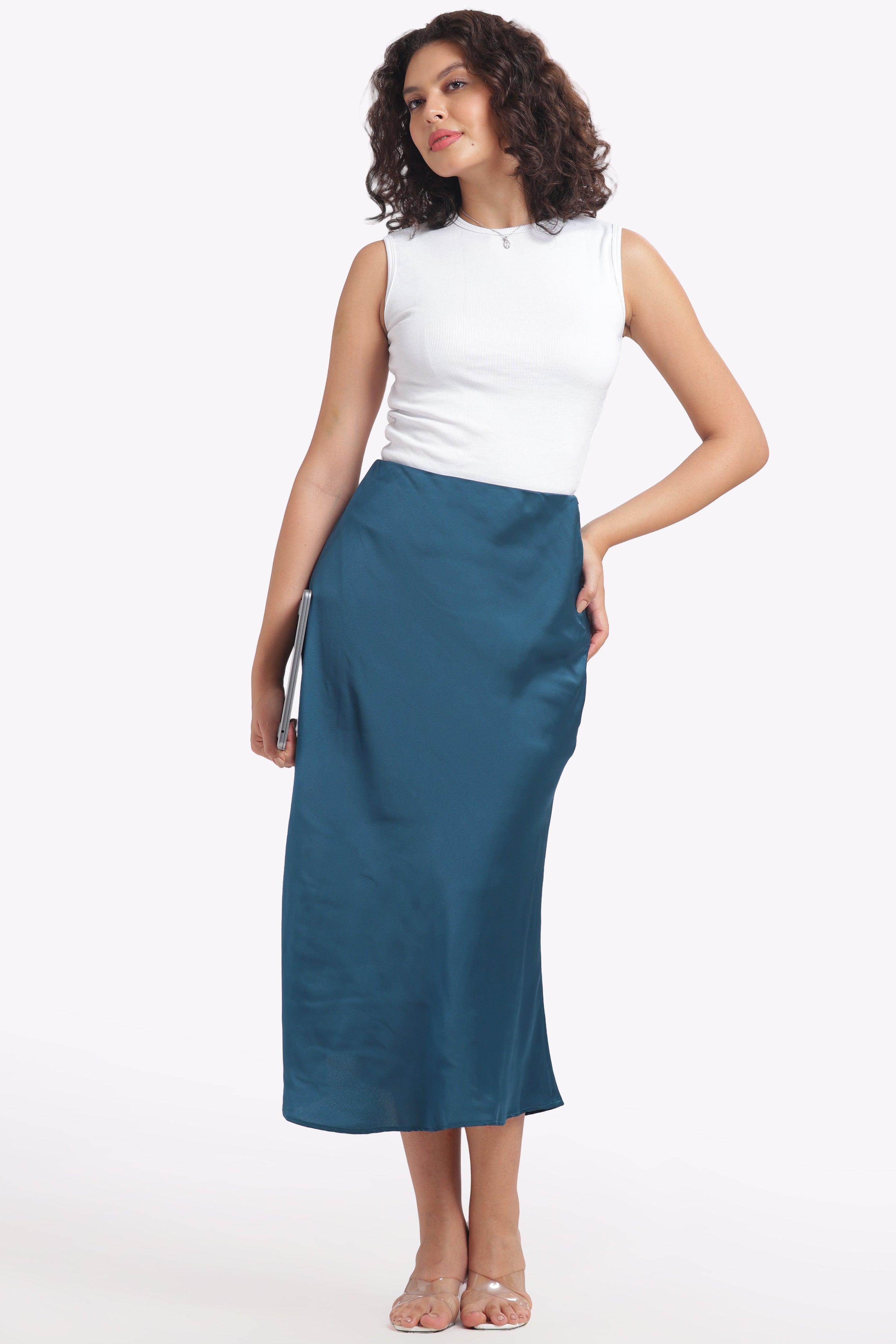 Muse - A-Line Imperial Blue Milano Satin Skirt