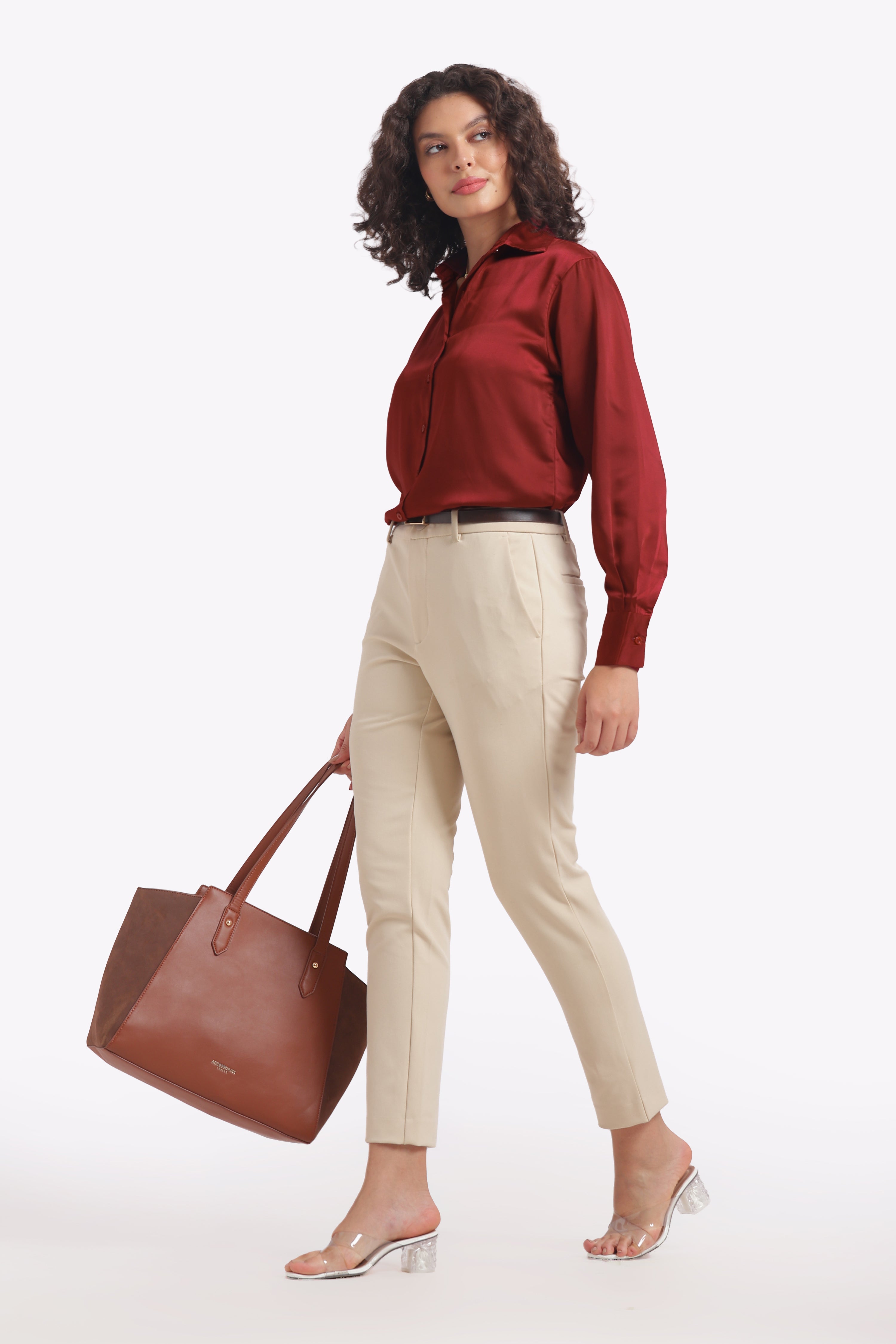 Lush - Oversized Cherry Red Milano Satin Shirt