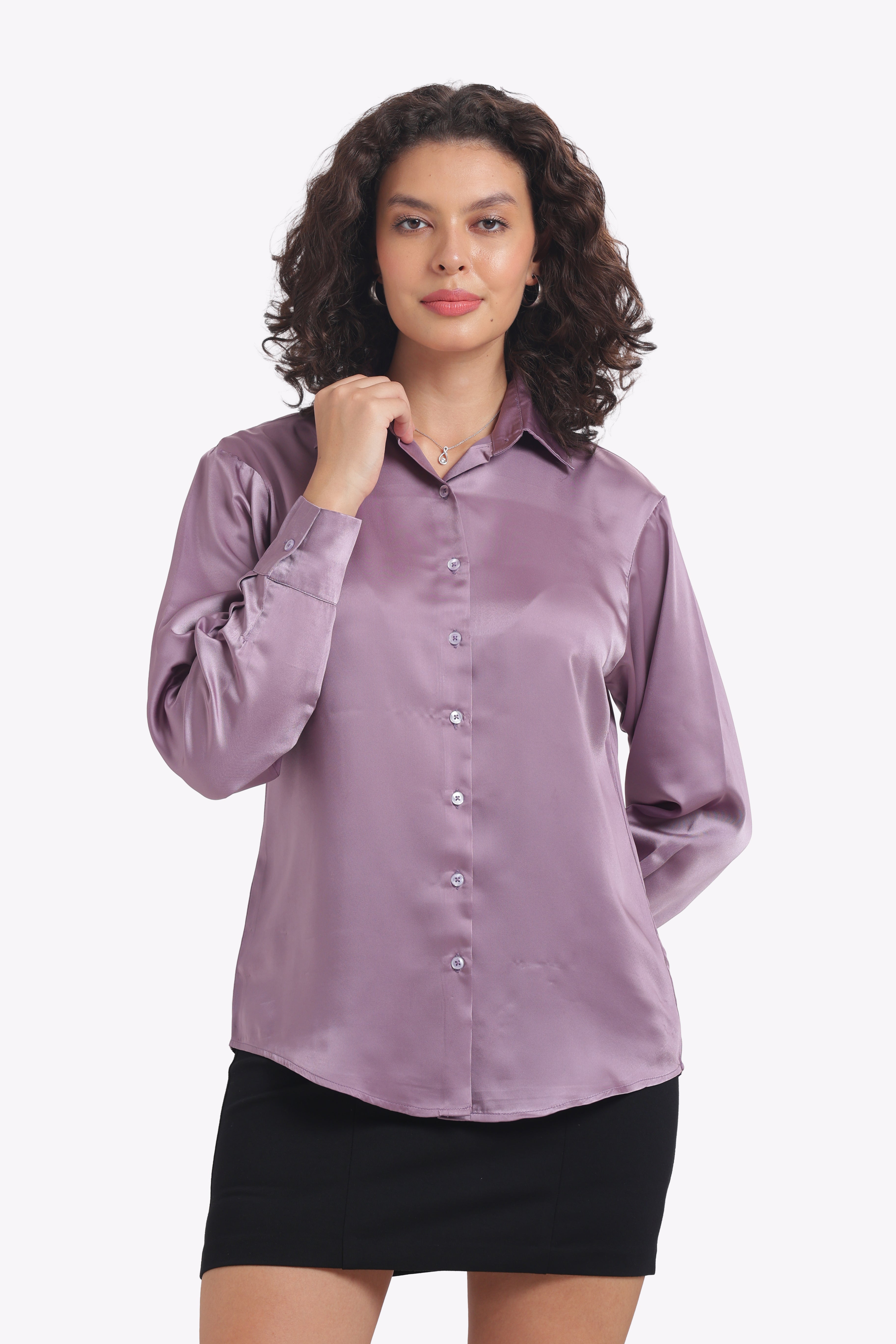 Lush - Oversized Lavender Milano Satin Shirt
