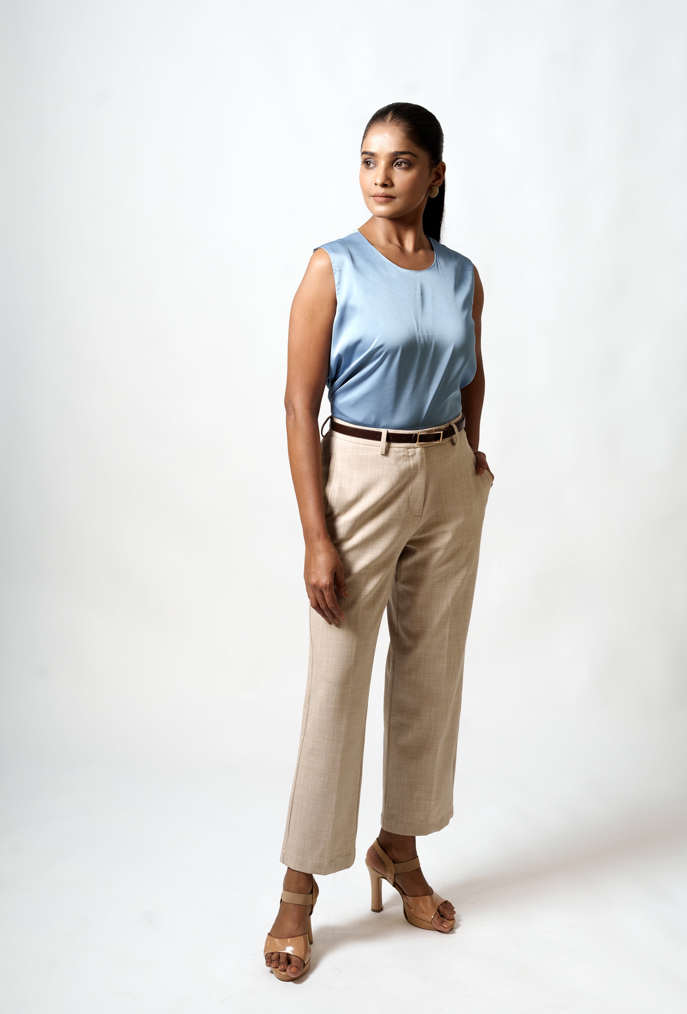 Satin Tank Top(U Neck,blue)