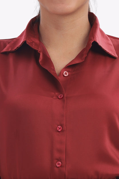 Lush - Oversized Cherry Red Milano Satin Shirt