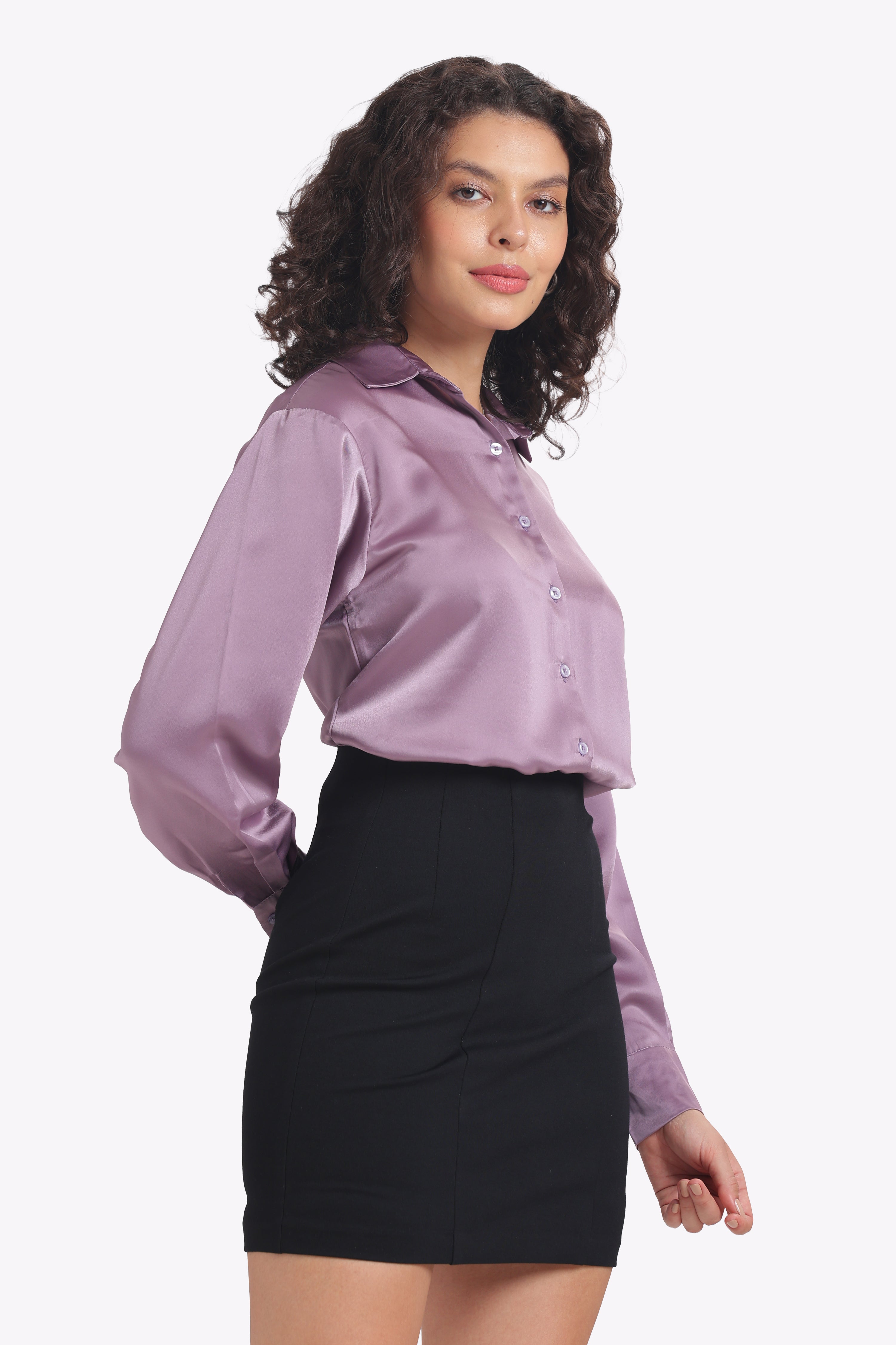 Lush - Oversized Lavender Milano Satin Shirt