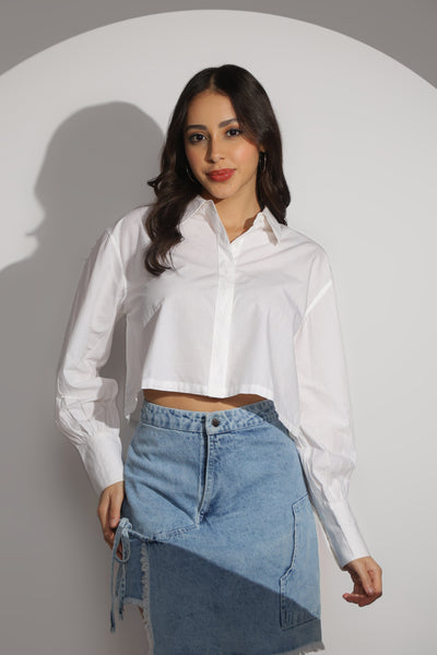 Poppy – Crop Poplin Shirt (White)