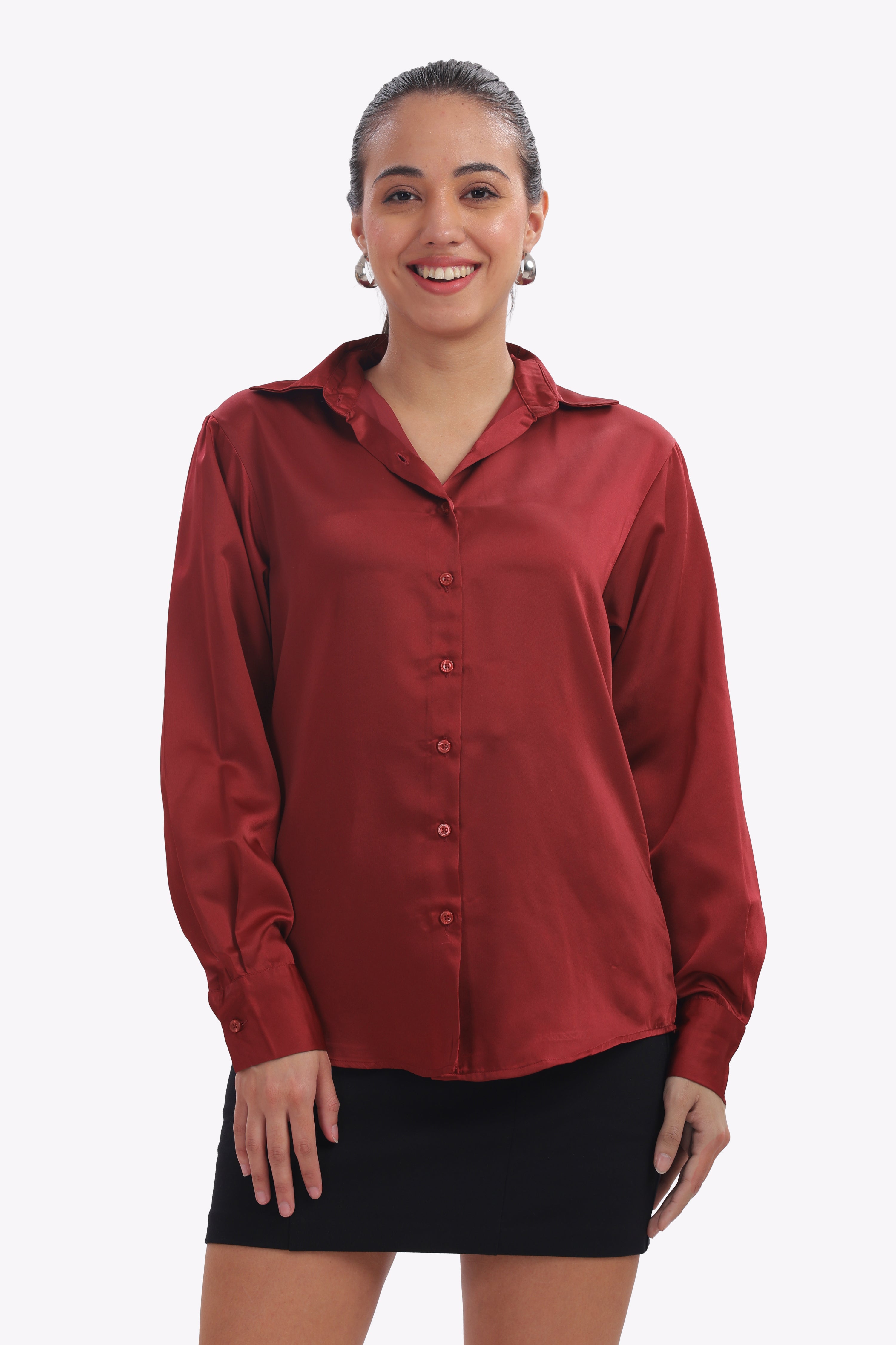 Lush - Oversized Cherry Red Milano Satin Shirt