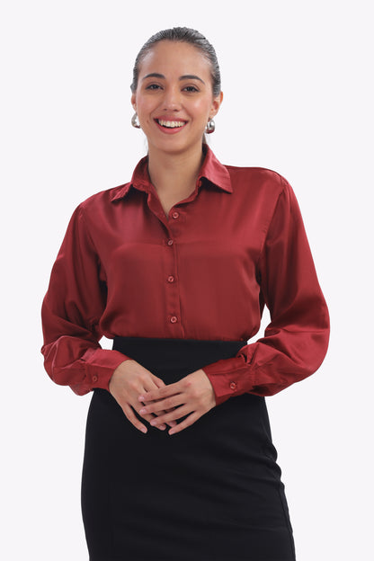 Lush - Oversized Cherry Red Milano Satin Shirt