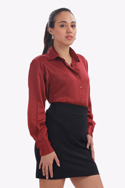Lush - Oversized Cherry Red Milano Satin Shirt