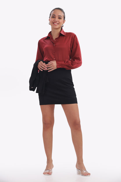 Lush - Oversized Cherry Red Milano Satin Shirt