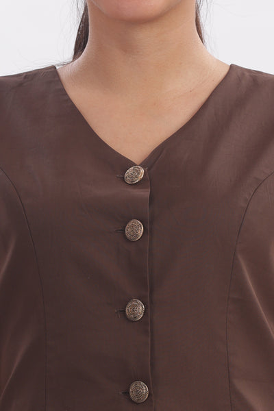 Crest - Cotton Poplin Waistcoat (Chocolate Brown)