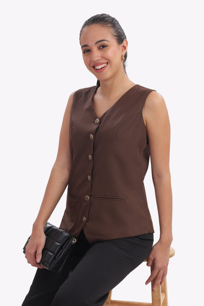 Crest - Cotton Poplin Waistcoat (Chocolate Brown)