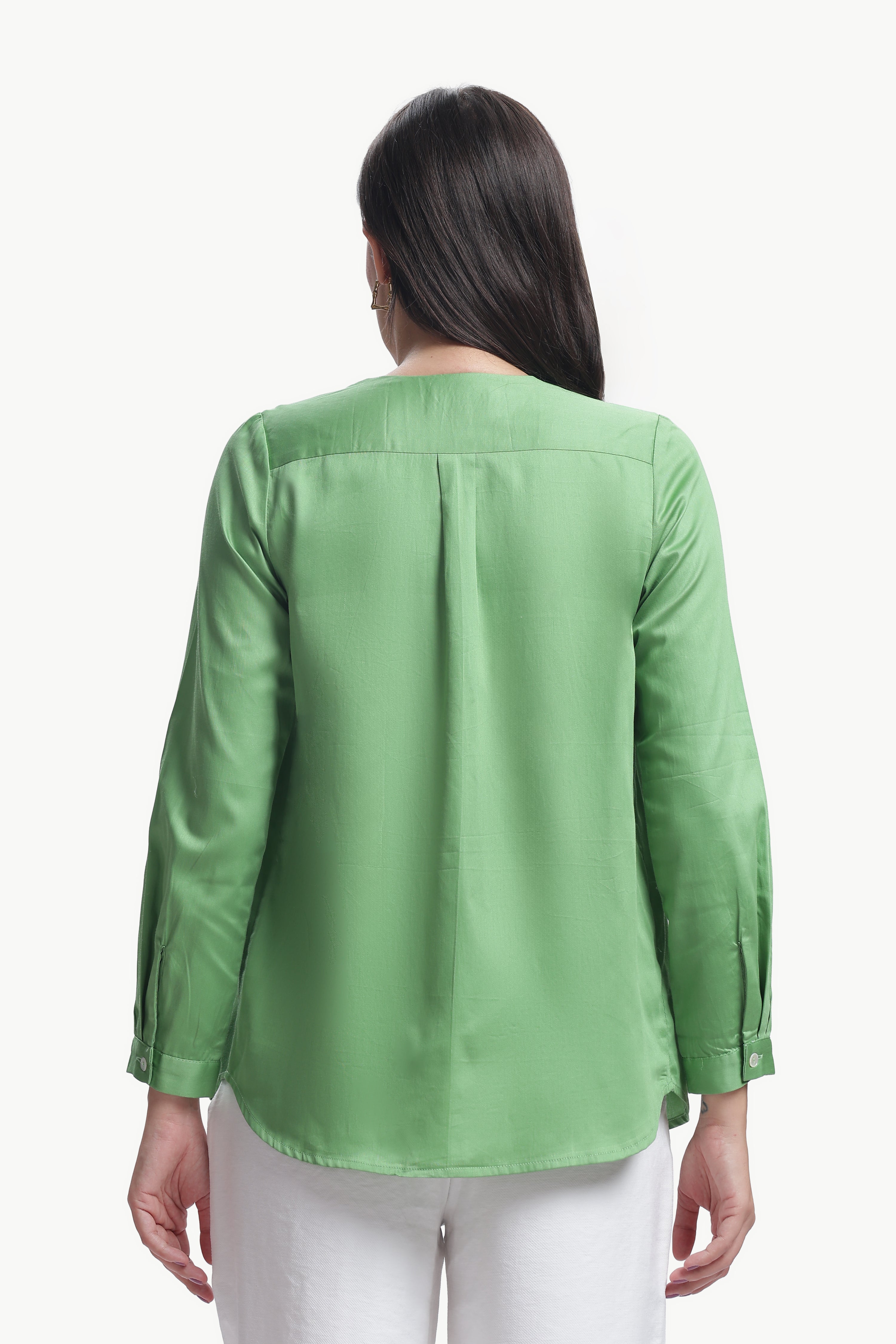 Lume - Cotton Silk Box Pleated Shirt (Sage Green)