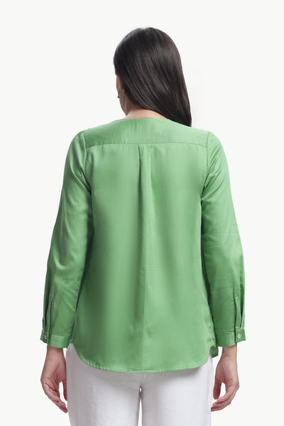 Lume - Cotton Silk Box Pleated Shirt (Sage Green)