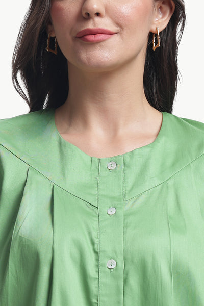 Lume - Cotton Silk Box Pleated Shirt (Sage Green)
