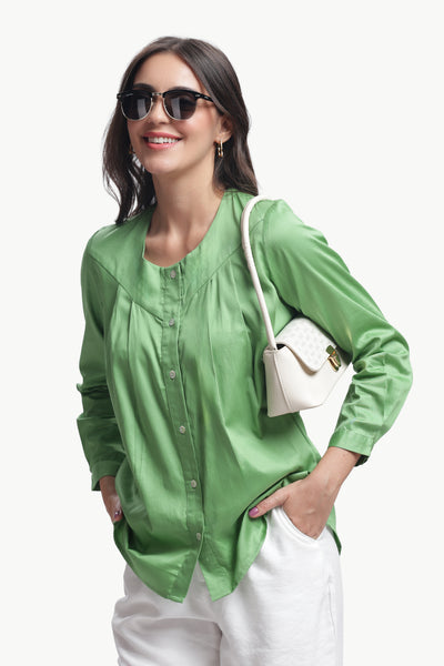 Lume - Cotton Silk Box Pleated Shirt (Sage Green)