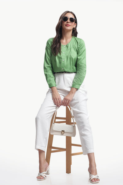 Lume - Cotton Silk Box Pleated Shirt (Sage Green)