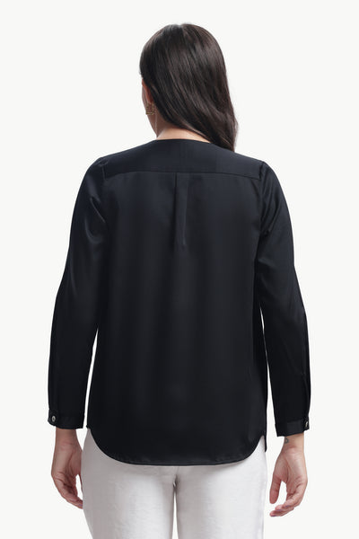 Lume - Cotton Silk Box Pleated Shirt (Black)
