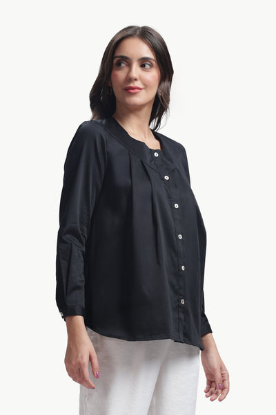 Lume - Cotton Silk Box Pleated Shirt (Black)