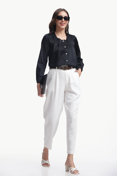 Lume - Cotton Silk Box Pleated Shirt (Black)