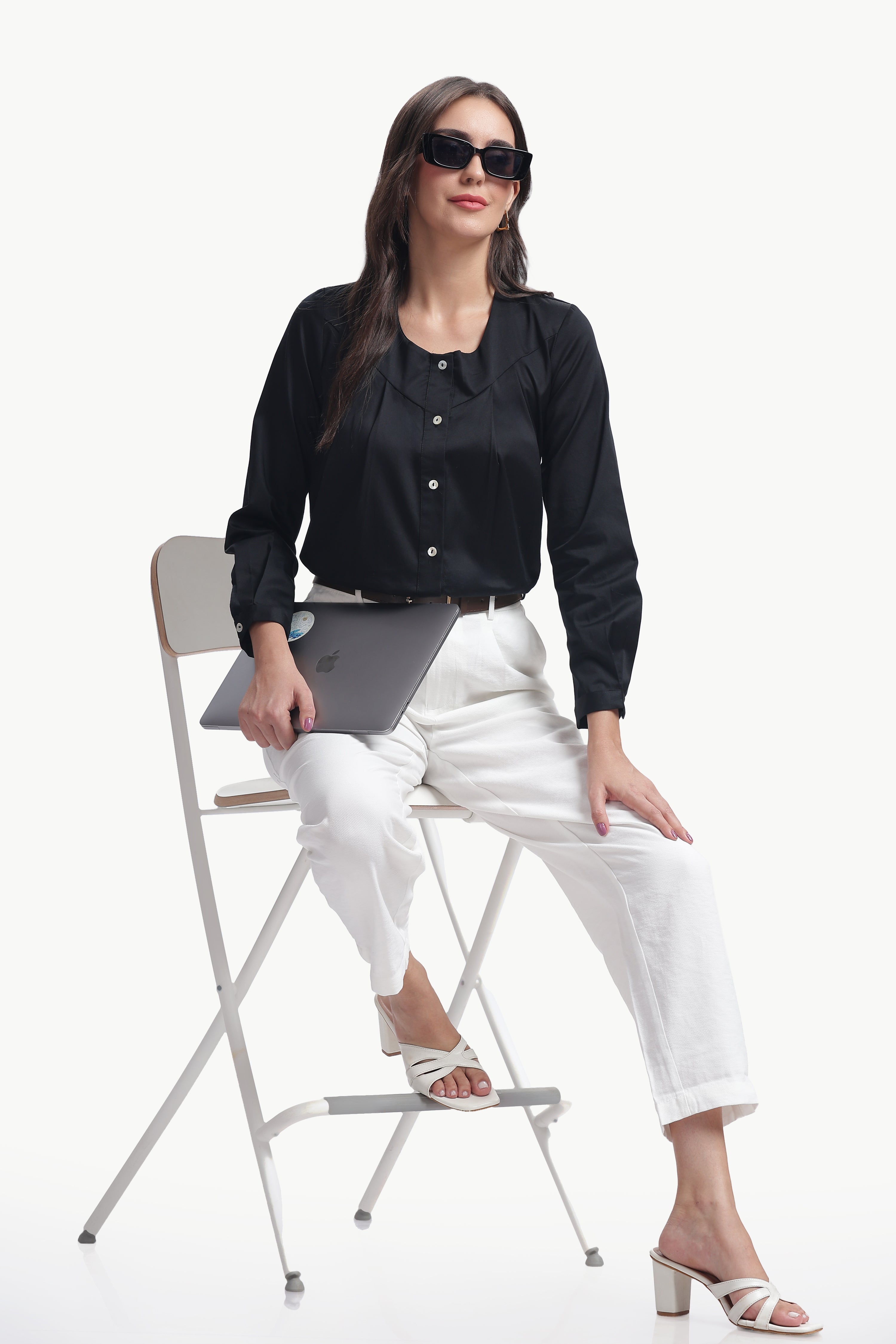 Lume - Cotton Silk Box Pleated Shirt (Black)