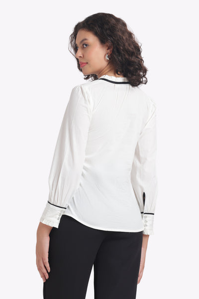 Allure - White Poplin Shirt with Black Tie-Up