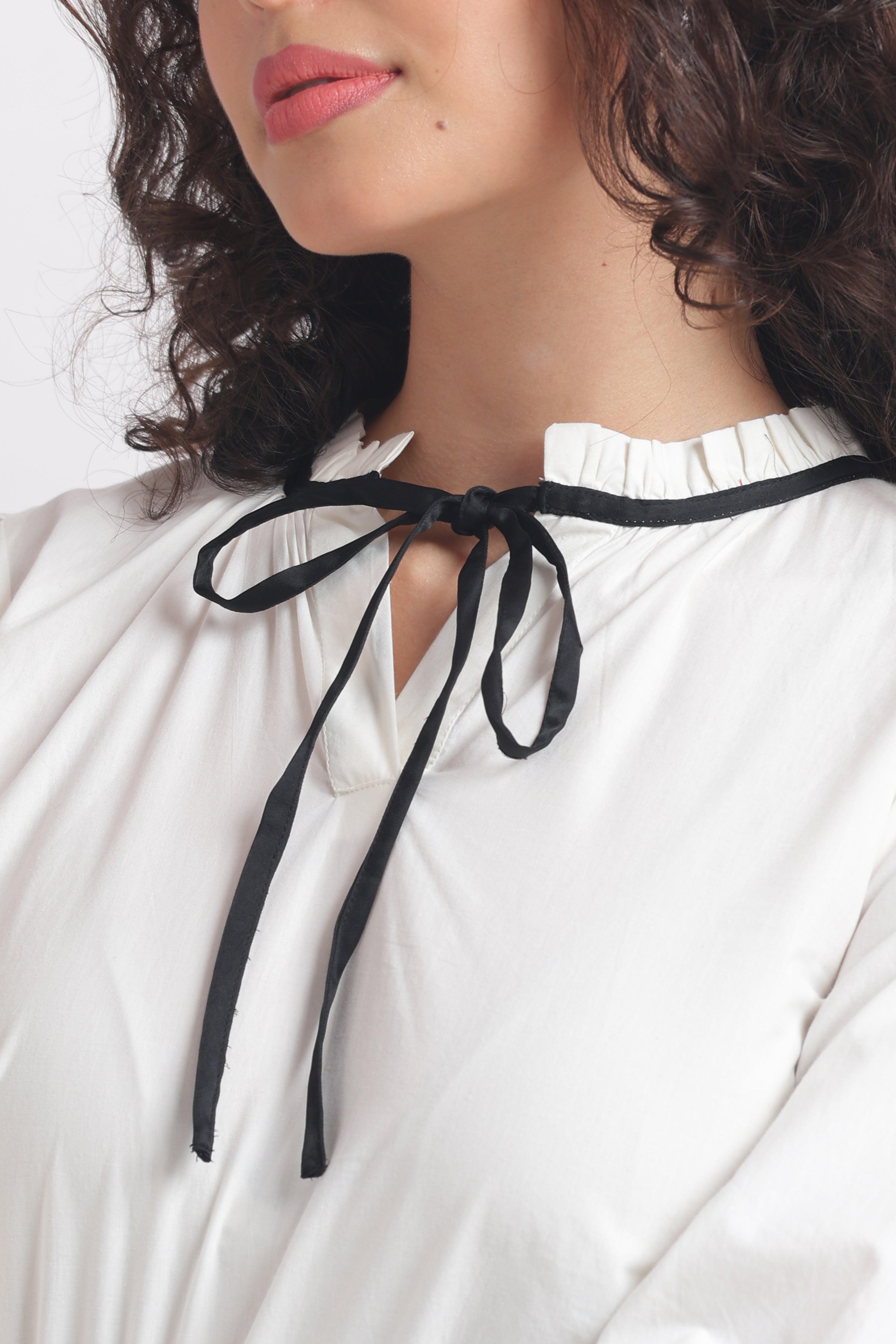 Allure - White Poplin Shirt with Black Tie-Up