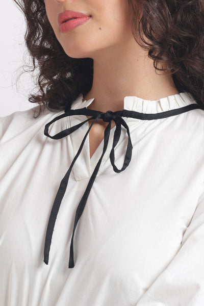 Allure - White Poplin Shirt with Black Tie-Up