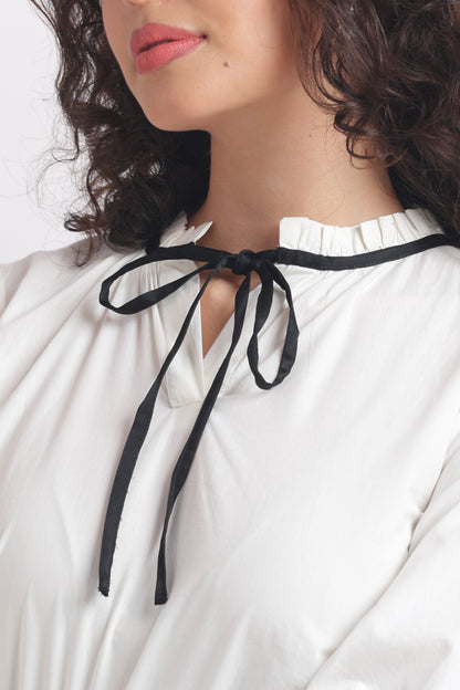Allure - White Poplin Shirt with Black Tie-Up