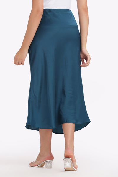 Muse - A Line Milano Satin Skirt (Imperial Blue)