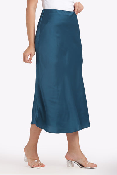 Muse - A Line Milano Satin Skirt (Imperial Blue)
