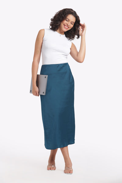 Muse - A Line Milano Satin Skirt (Imperial Blue)