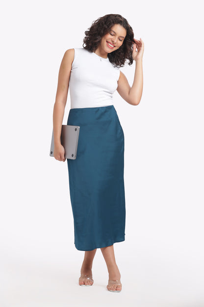 Muse - A-Line Imperial Blue Milano Satin Skirt