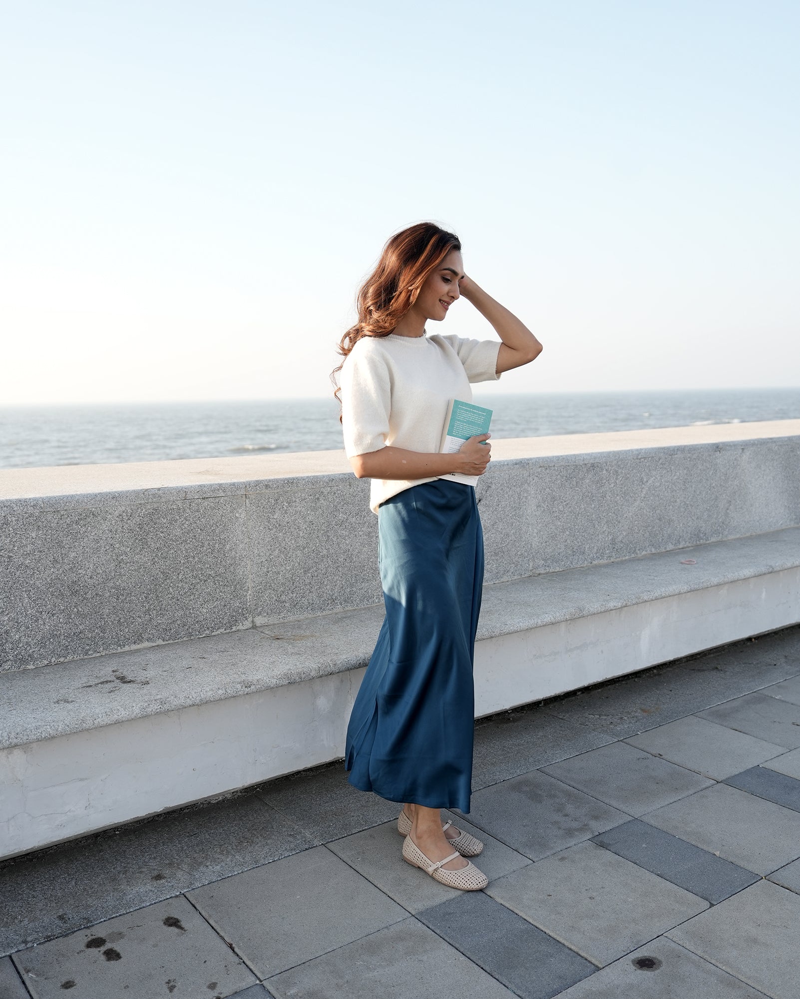 Muse - A Line Milano Satin Skirt (Imperial Blue)