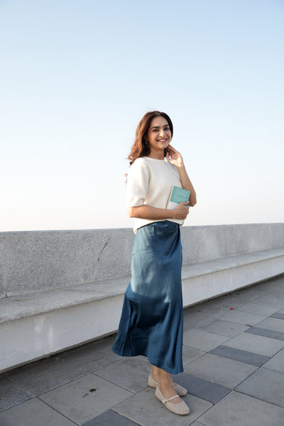 Muse - A Line Milano Satin Skirt (Imperial Blue)