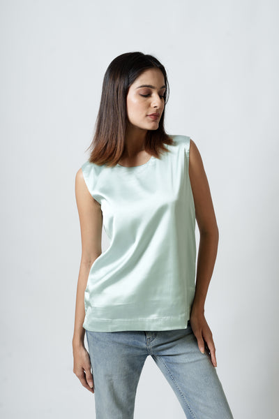 Satin Tank Top - U Neck (Pistachio Green)