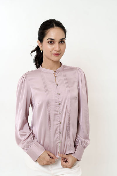 Pintuck Metal Button Premium Satin shirts for women