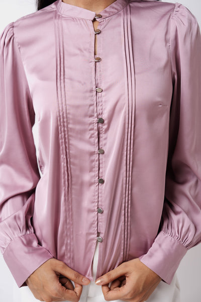 Pintuck Metal Button Premium Satin shirts for women